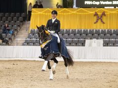 Winner’s sash for Bon Courage following FRH Cup in Verden